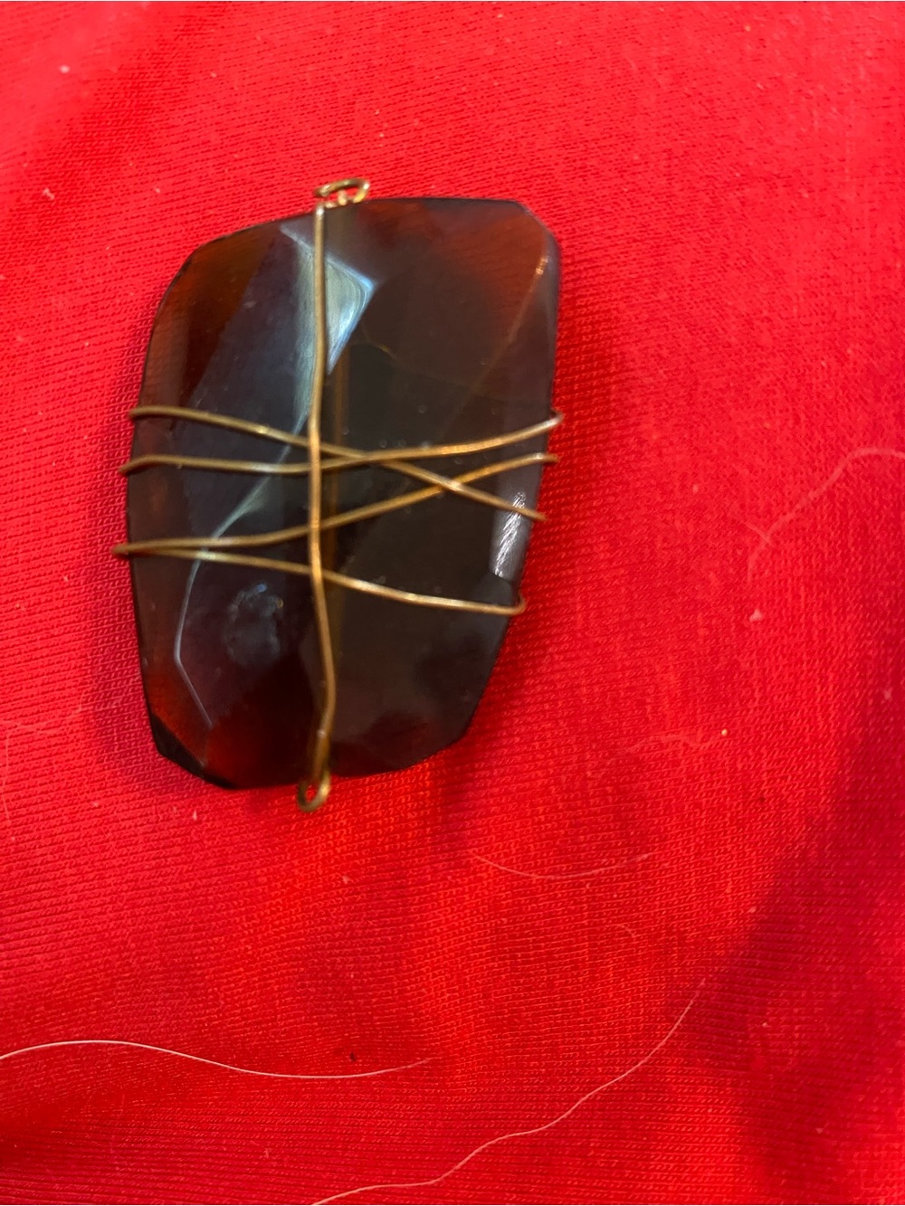 Handcrafted Black Stone Wire-Wrapped Pendant. Tiger eye. Circa 1960